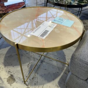 EX HIRE -GATSBY CREAM AND GOLD FRAME MEDIUM ROUND COFFEE TABLE, SOLD AS IS
