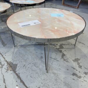 EX HIRE -GATSBY CREAM AND GUNMETAL FRAME LARGE ROUND COFFEE TABLE, SOLD AS IS
