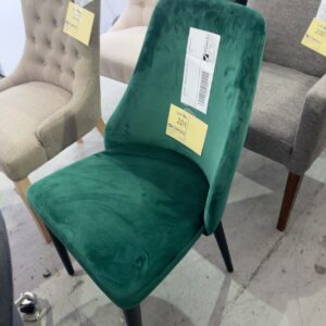 EX STAGING - GREEN VELVET CHAIR, SOLD AS IS