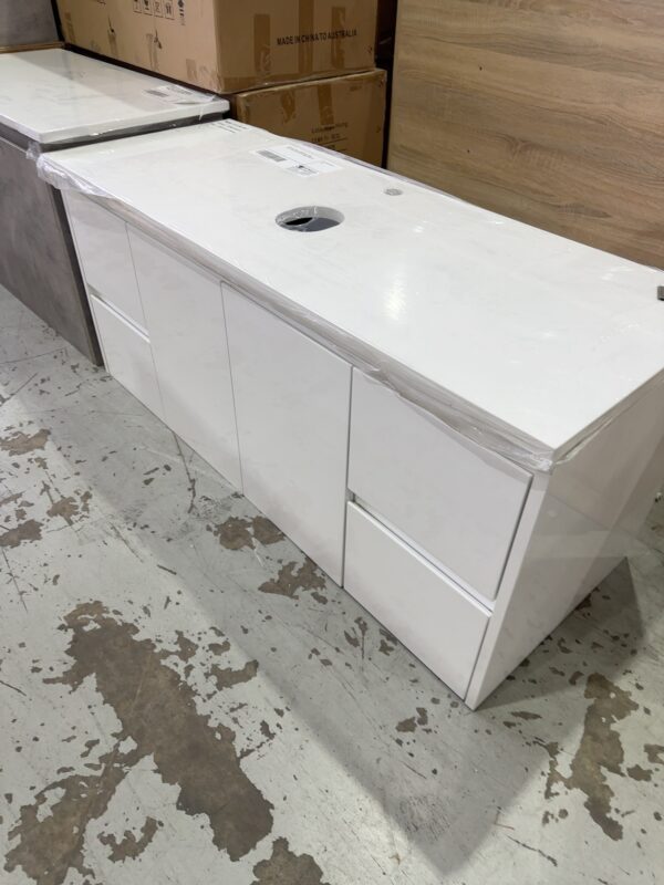 NEW ALICE WHITE 1200MM WALL HUNG VANITY WITH PURE WHITE 1200MM STONE TOP