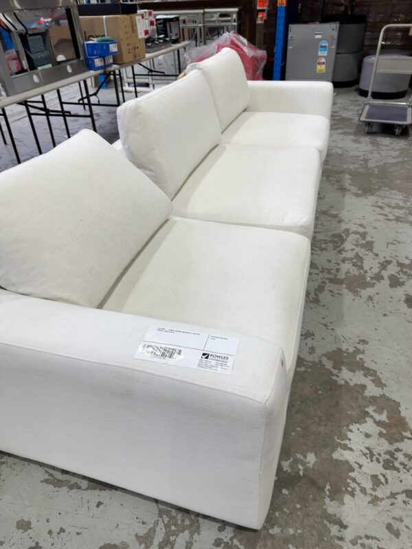 EX HIRE - LARGE CREAM OVERSIZE 3 SEATER COUCH, SOLD AS IS