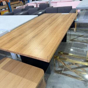 EX DISPLAY BARWON MARRI TIMBER DINING TABLE 2000MM, SOLD AS IS, SLIGHT BOW