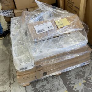 PALLET OF ASSORTED BATHROOM ACCESSORY KITS AND GLASS SHELVES, SOLD AS IS