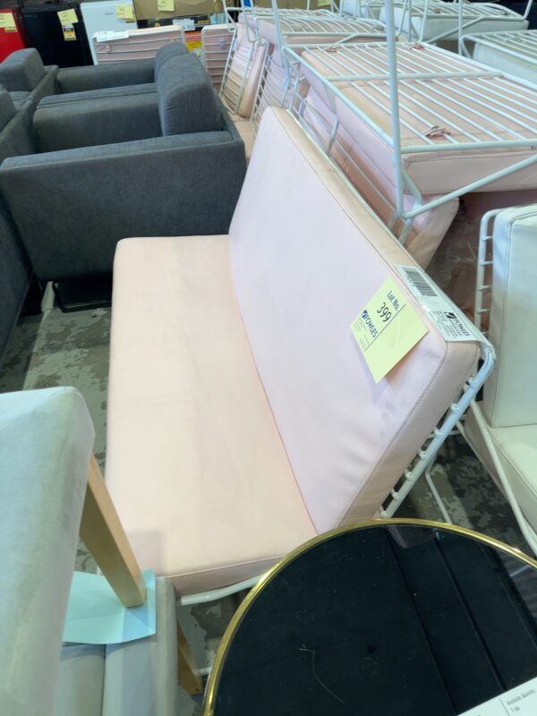 EX HIRE PINK PU & WHITE METAL FRAME OUTDOOR SOFA, SOLD AS IS