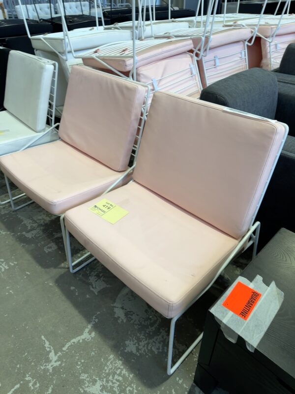EX HIRE PINK PU & WHITE METAL FRAME OUTDOOR LOUNGE CHAIR, SOLD AS IS