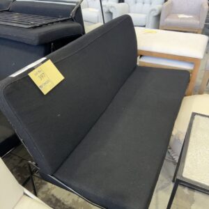 EX HIRE BLACK MATERIAL & BLACK METAL FRAME OUTDOOR SOFA, SOLD AS IS