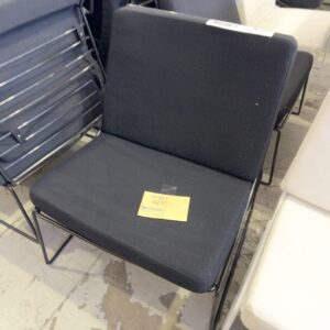 EX HIRE BLACK MATERIAL & BLACK METAL FRAME ARM CHAIR, SOLD AS IS