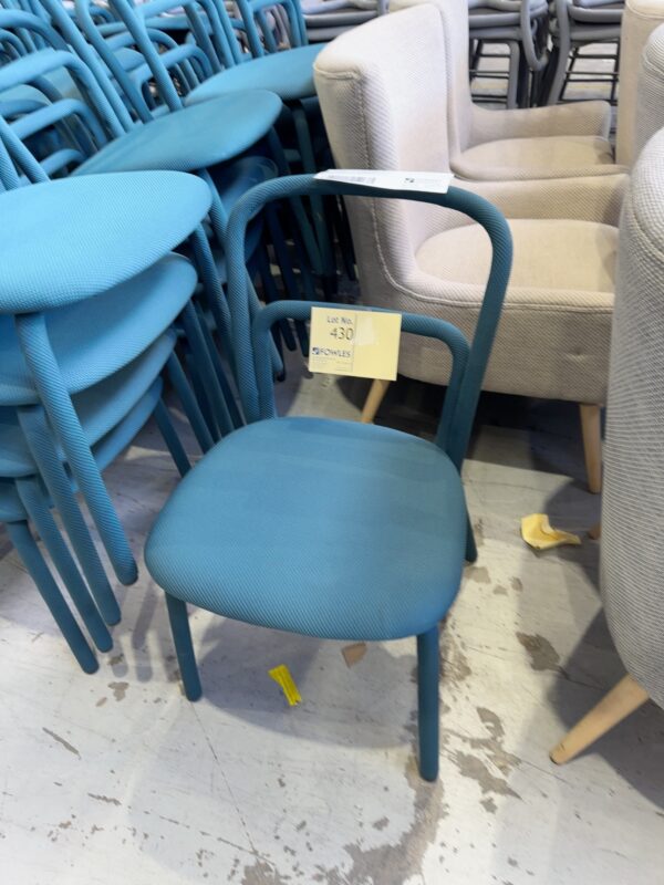 EX HIRE TEAL MATERIAL DINING CHAIR, SOLD AS IS