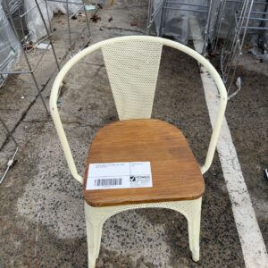 EX HIRE CHAIR, YELLOW METAL AND TIMBER BASE, SOLD AS IS
