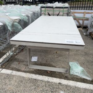 EX HIRE WHITE OUTDOOR DINING TABLE, SOLD AS IS