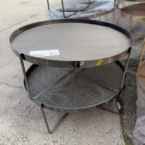 EX HIRE GUNMETAL ROUND COFFEE TABLE, SOLD AS IS