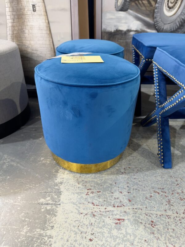 EX STAGING FURNITURE - BLUE OTTOMAN, SOLD AS IS