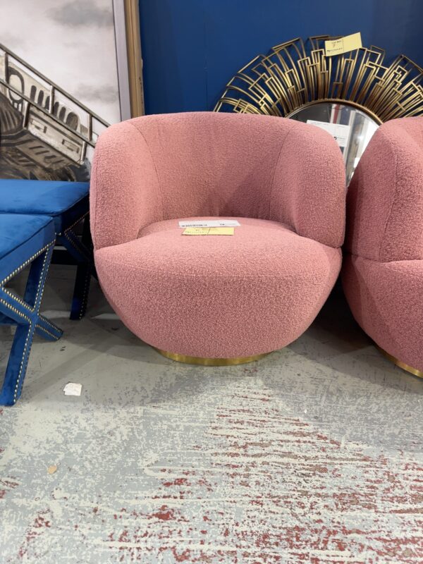 EX STAGING FURNITURE - PINK BOUCLE CHAIR, SOLD AS IS