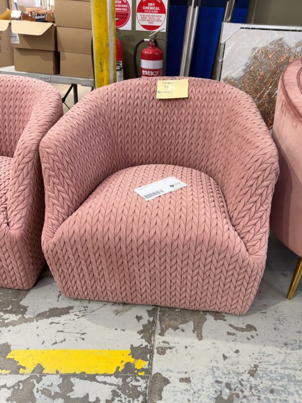 EX STAGING FURNITURE - PINK WEAVE CHAIR, SOLD AS IS