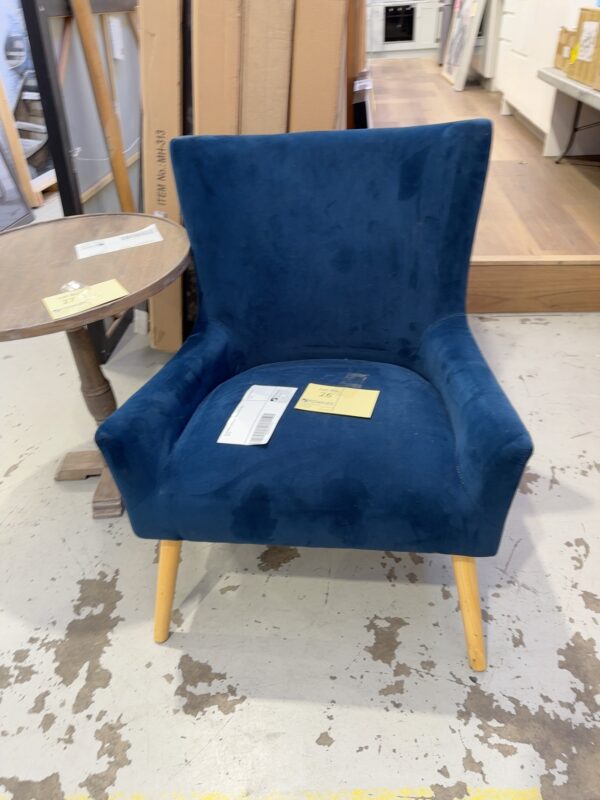 EX STAGING FURNITURE - BLUE CHAIR, SOLD AS IS