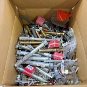 BOX OF ASSORTED HARDWARE ITEMS, SOLD AS IS