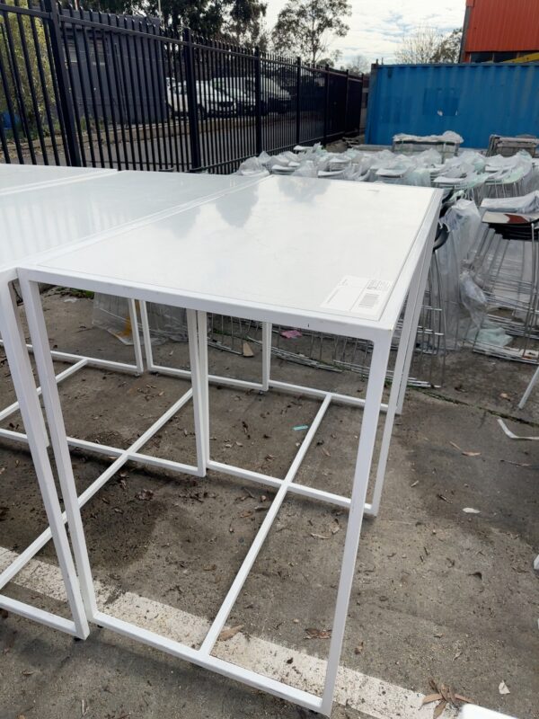 EX HIRE WHITE BAR TABLE, SOLD AS IS