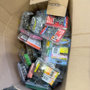 BOX OF ASSORTED SCREWS, HARDWARE STOCK, SOLD AS IS