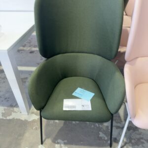 EX HIRE GREEN MATERIAL HIGH BACK CHAIR, SOLD AS IS