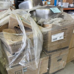 PALLET OF TOILET SUITES, VANITY BOWLS, KITCHEN SINKS, SOLD AS IS