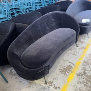EX HIRE BLACK VELVET CURVED LOUNGE, SOLD AS IS