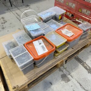 LARGE JOB LOT OF ASSORTED PASLODE & OTTER NAILS/SCREWS ETC SOLD AS IS