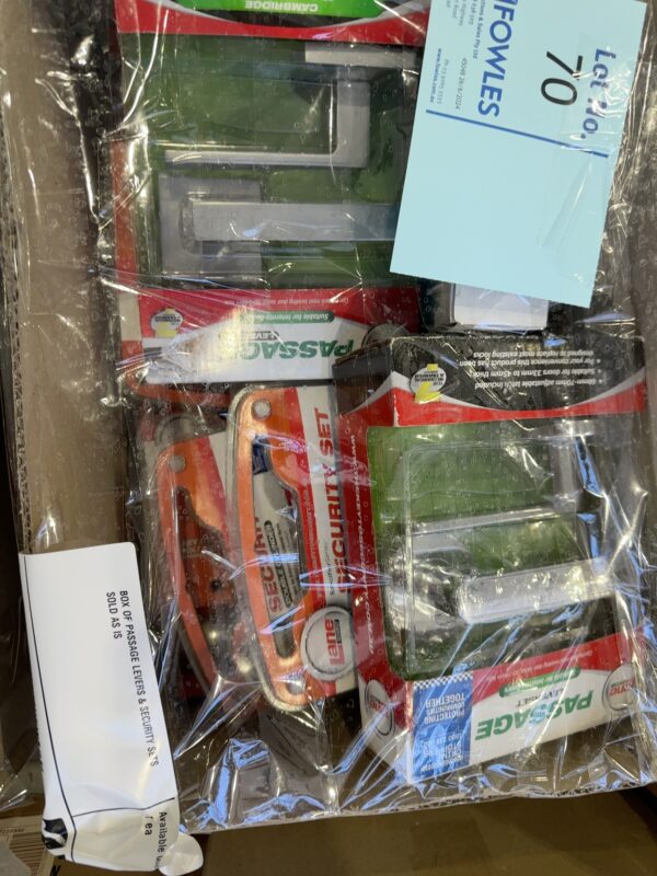 BOX OF PASSAGE LEVERS & SECURITY SETS SOLD AS IS