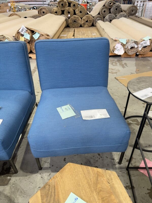 EX HIRE - BLUE ARM CHAIR, SOLD AS IS