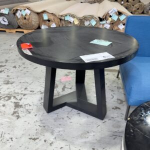 EX HIRE - ROUND TIMBER SMALL DINING TABLE, SOLD AS IS
