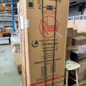 NEW RHEEM 634275NO HEAVY DUTY COMMERCIAL 275 LITRE OUTDOOR NATURAL GAS STORATE WATER HEATER, DESIGNED TO SUPPLY LARGE QUANTITIES OF HOT WATER. RRP$10,200 SOLD AS IS NO WARRANTY