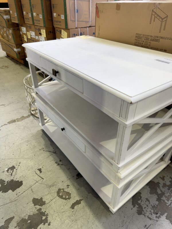 EX STAGING FURNITURE - WHITE TIMBER COFFEE TABLE, SOLD AS IS
