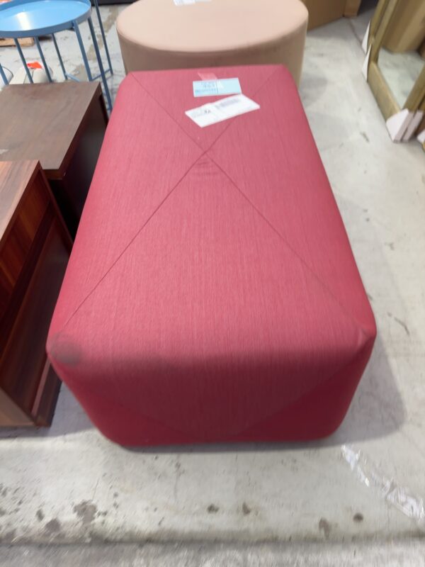 EX HIRE OUTDOOR BURGUNDY RECTANGLE OUTDOOR MATERIAL OTTOMAN, SOLD AS IS