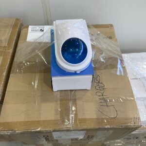 BOX OF BLUE WIRED OUTDOOR SIREN WITH 12 VOLT CHARGERS, QTY 40  SOLD AS IS, NO WARRANTY