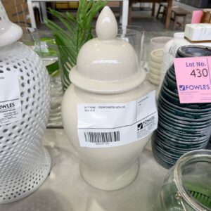 EX STAGING - CREAM CANISTER WITH LID, SOLD AS IS