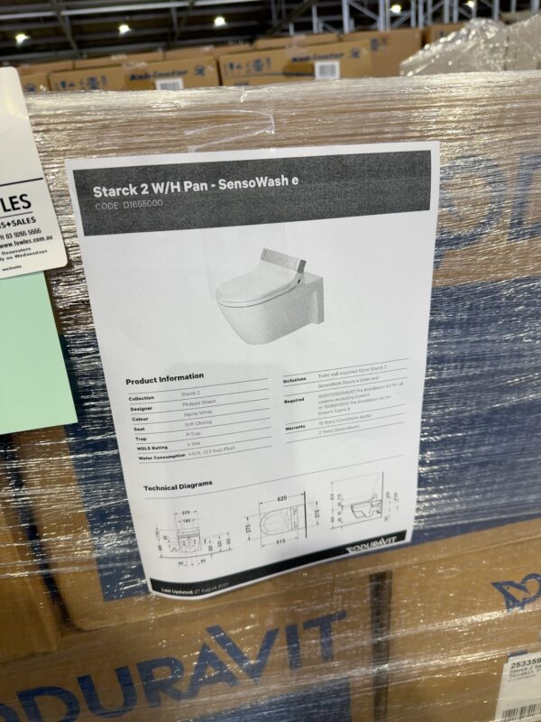 NEW DURAVIT STARCK 2 SENSO WASH WALL MOUNTED TOILET, WITH REMOTE, WITH 12 MONTH WARRANTY RRP$5669