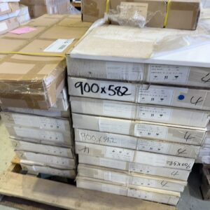 PALLET OF NEW ASSORTED SATIN WHITE KITCHEN DOORS, ASSORTED SIZES, SOLD AS IS