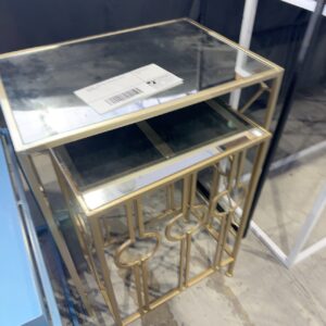 EX HIRE - NEST OF 2 X GOLD SIDE TABLES, SOLD AS IS