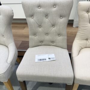EX STAGING GREY BUTTON UPHOLSTERED CHAIR, SOLD AS IS