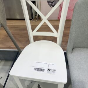 EX STAGING WHITE TIMBER CHAIR, SOLD AS IS