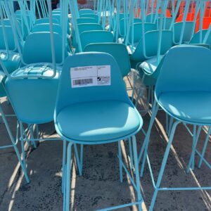 EX HIRE- TEAL ACRYLIC BARSTOOL WITH PADDED PU SEAT SOLD AS IS