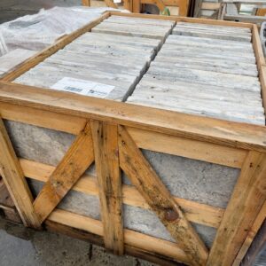 PALLET OF SILVER BLUE ANTIQUE TUMBLED AND UNFILLED TRAVERTINE PAVERS 610X406X30MM