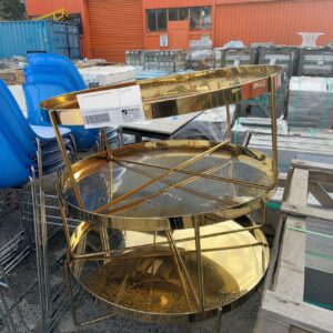 EX HIRE GOLD ROUND COFFEE TABLE, SOLD AS IS