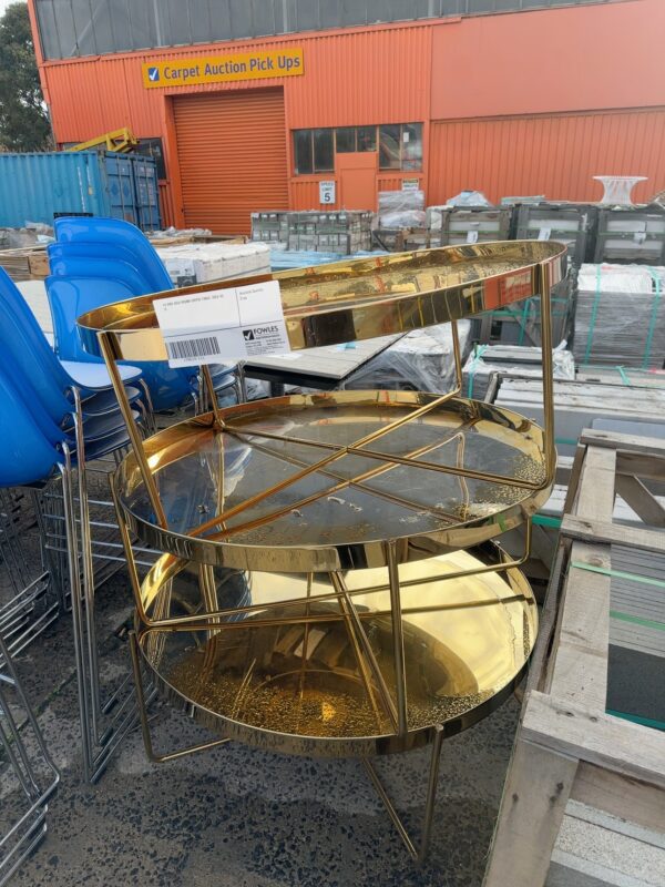 EX HIRE GOLD ROUND COFFEE TABLE, SOLD AS IS