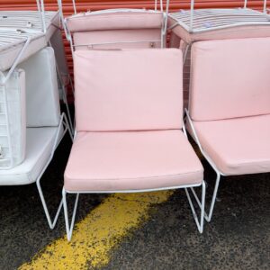 EX HIRE PINK GARDEN PU CHAIR WITH WHITE METAL FRAME, SOLD AS IS