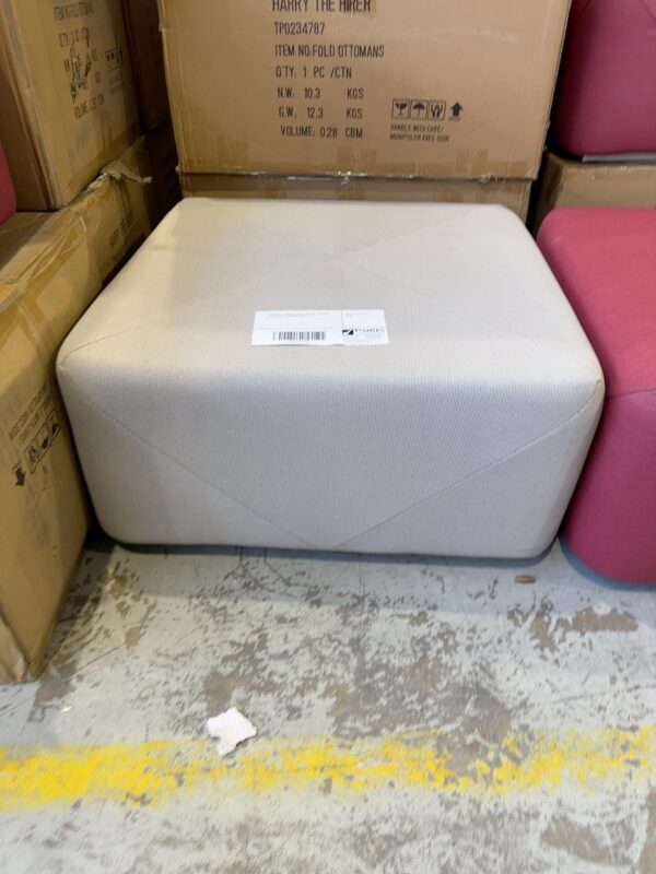 EX HIRE - TAUPE LARGE SQUARE OUTDOOR MATERIAL OTTOMAN, SOLD AS IS