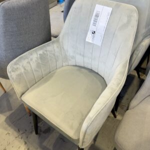 EX HIRE - LIGHT GREY VELVET DINING CHAIR, SOLD AS IS