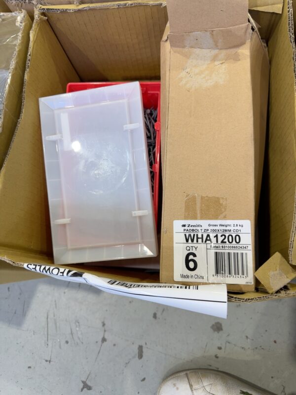 BOX OF ASSORTED HARDWARE STORE STOCK, SOLD AS IS