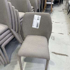 EX HIRE BEIGE UPHOLSTERED DINING CHAIR, SOLD AS IS