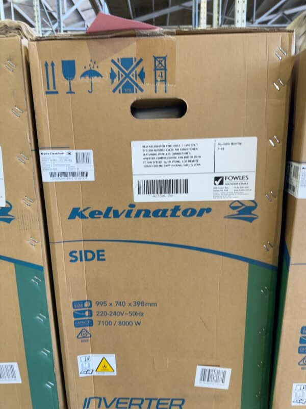 NEW KELVINATOR KSD71HWJ, 7.1KW SPLIT SYSTEM REVERSE CYCLE AIR CONDITIONER FEATURING WIRELESS CONNECTIVITY, INVERTER COMPRESSOR DC FAN MOTOR WITH 12 FAN SPEEDS, AUTO SWING, LCD REMOTE, 701KW COOLING 8KW HEATING, WITH 5 YEAR MANUFACTURER WARRANTY