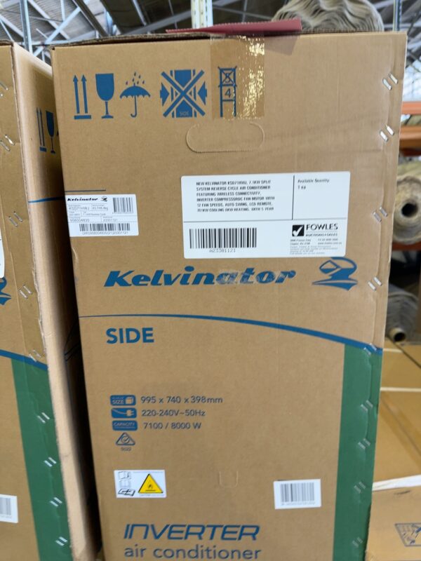 NEW KELVINATOR KSD71HWJ, 7.1KW SPLIT SYSTEM REVERSE CYCLE AIR CONDITIONER FEATURING WIRELESS CONNECTIVITY, INVERTER COMPRESSOR DC FAN MOTOR WITH 12 FAN SPEEDS, AUTO SWING, LCD REMOTE, 701KW COOLING 8KW HEATING, WITH 5 YEAR MANUFACTURER WARRANTY